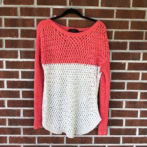 Loose knit sweater, Coral/cream XL